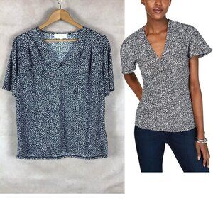 MICHAEL KORS Printed V-neck Top NEW Petite Large